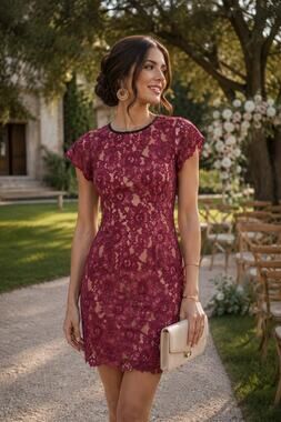 WAYF Floral Lace cutout back dress in Maroon. Size XS